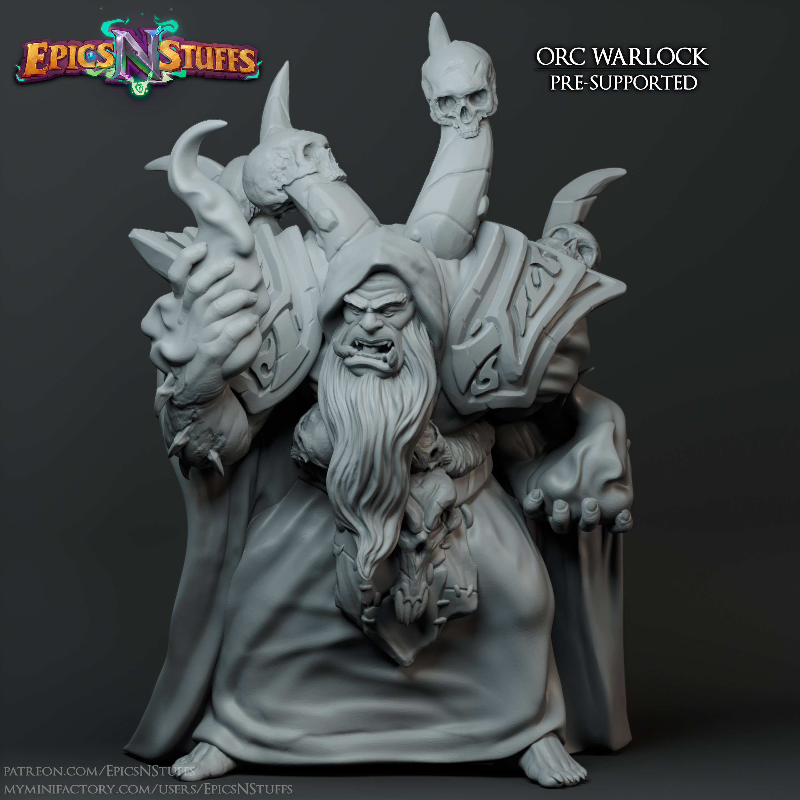 Orc Warlock 3 Miniature - pre-supported